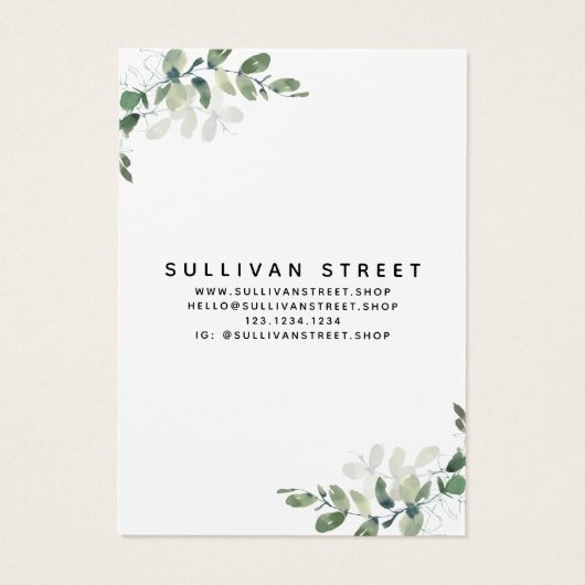 Eenvoudige Eucalyptus Earring Ketting Display Kaar Visitekaartje (Achterkant)