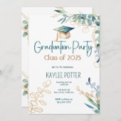 Eenvoudige Eucalyptus en Gold Graduation Party Uit Kaart (Voorkant / Achterkant)