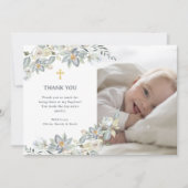 Eenvoudige eucalyptus en gouden kruis | Fotodoop Bedankkaart (Voorkant)