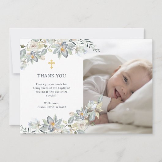 Eenvoudige eucalyptus en gouden kruis | Fotodoop Bedankkaart (Voorkant)