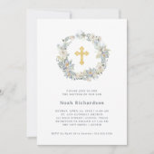 Eenvoudige eucalyptus | Faux gouden kruis doop Kaart (Voorkant)