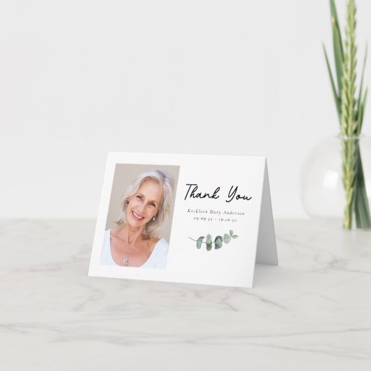 Eenvoudige Eucalyptus Foto Funeral Sympathie Bedankkaart (Voorkant)
