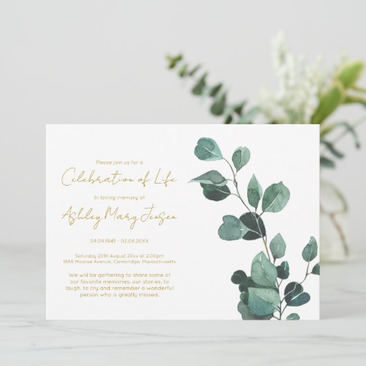 Eenvoudige Eucalyptus Fungeerbeleving Funeral Kaart (Staand voorkant)
