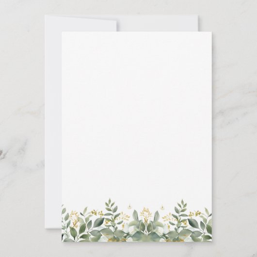 Eenvoudige eucalyptus goud groen bruiloft uitnodig kaart (Achterkant)