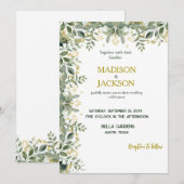 Eenvoudige eucalyptus goud groen bruiloft uitnodig kaart (Voorkant / Achterkant)