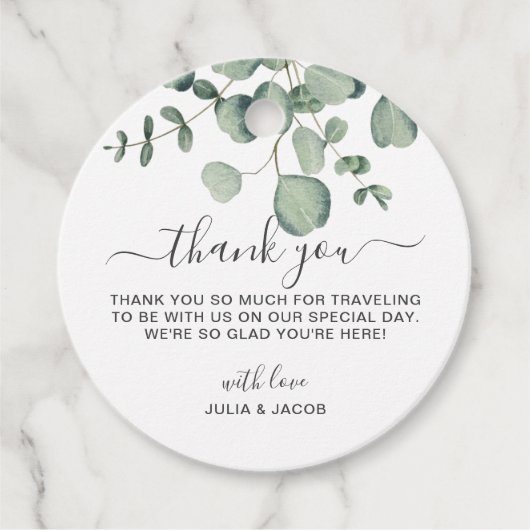 Eenvoudige Eucalyptus Greenery bruiloft Bedankjes Labels (Voorkant)