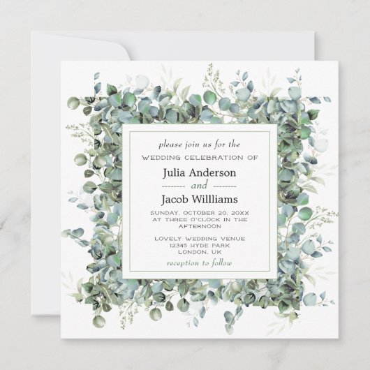 Eenvoudige Eucalyptus Greenery bruiloft Kaart (Voorkant)