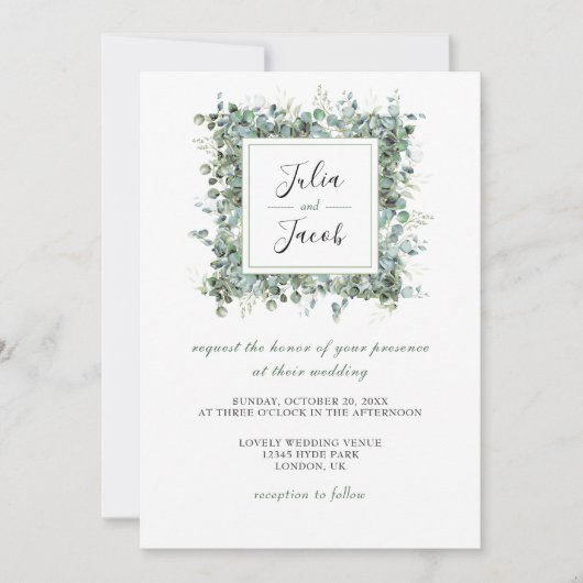 Eenvoudige Eucalyptus Greenery bruiloft Kaart (Voorkant)