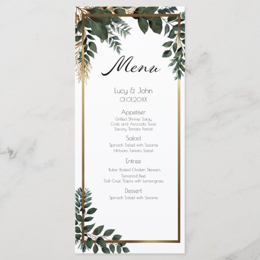 Eenvoudige Eucalyptus Greenery bruiloft Menu (Voorkant)