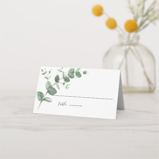 Eenvoudige Eucalyptus Greenery bruiloft Plaatskaartje (Voorkant)