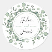 Eenvoudige Eucalyptus Greenery bruiloft Ronde Sticker (Voorkant)