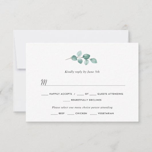 Eenvoudige Eucalyptus Greenery bruiloft RSVP Kaart (Achterkant)