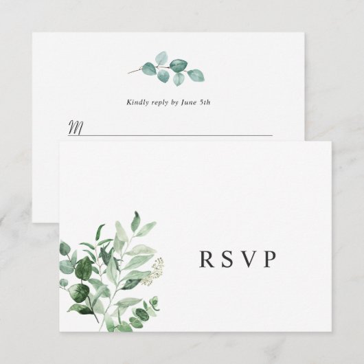 Eenvoudige Eucalyptus Greenery bruiloft RSVP Kaart (Voorkant / Achterkant)
