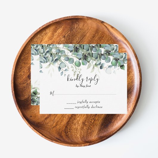 Eenvoudige Eucalyptus Greenery bruiloft RSVP Kaartje