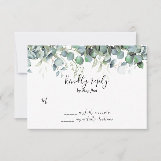 Eenvoudige Eucalyptus Greenery bruiloft RSVP Kaartje (Voorkant)