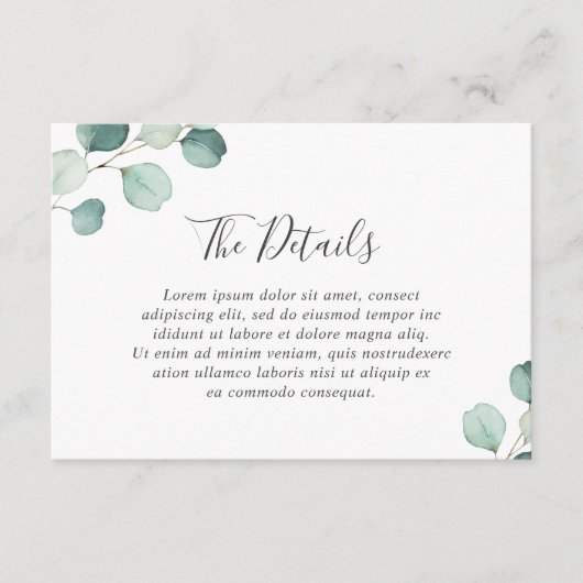Eenvoudige Eucalyptus Greenery Elegant Wedding Informatiekaartje (Voorkant)