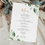 Eenvoudige Eucalyptus Greenery Elegant Wedding Menu<br><div class="desc">Deze aanpasbare Menu-Sjabloon is ontworpen om te coördineren met ons Moody Greenery bruiloft collectie en biedt een gouden geometrische lijst die is voorzien van waterverf eucalyptus greenery vertakkingen, met gouden en grijze tekst. Als u geavanceerde wijzigingen wilt aanbrengen, selecteert u "Klik om verder aan te passen" onder Deze sjabloon personaliseren....</div>