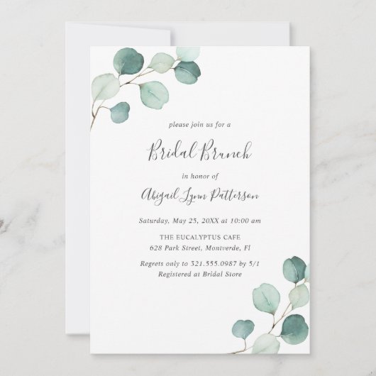 Eenvoudige Eucalyptus Greenery Elegante Bruids Bru Kaart (Voorkant)