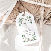 Eenvoudige Eucalyptus Greenery en Gold Cross Bapti Cadeaulabel