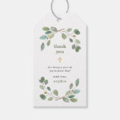 Eenvoudige Eucalyptus Greenery en Gold Cross Bapti Cadeaulabel (Voorkant)
