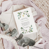 Eenvoudige Eucalyptus Greenery en Gold Cross Bapti Kaart