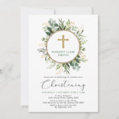 Eenvoudige Eucalyptus Greenery Gouden Kruis doop Kaart (Voorkant)