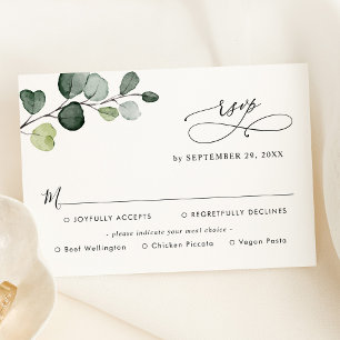 Eenvoudige Eucalyptus Greenery-maaltijdopties RSVP Kaartje