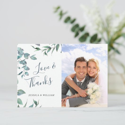 Eenvoudige Eucalyptus Greenery PHOTO Weduwschap Bedankkaart (Staand voorkant)