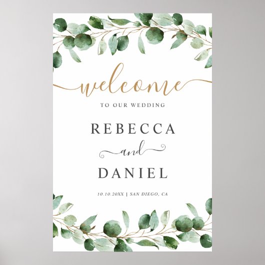 Eenvoudige Eucalyptus Greenery Weddenschap Welkoms Poster (Voorkant)