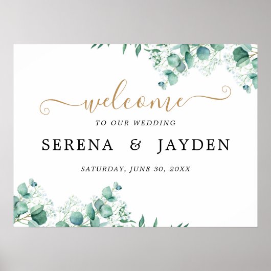 Eenvoudige Eucalyptus Greenery Weddenschap Welkoms Poster (Voorkant)