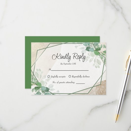 Eenvoudige Eucalyptus Greenery Wedding RSVP Kaart (Voorkant / Achterkant in situ)
