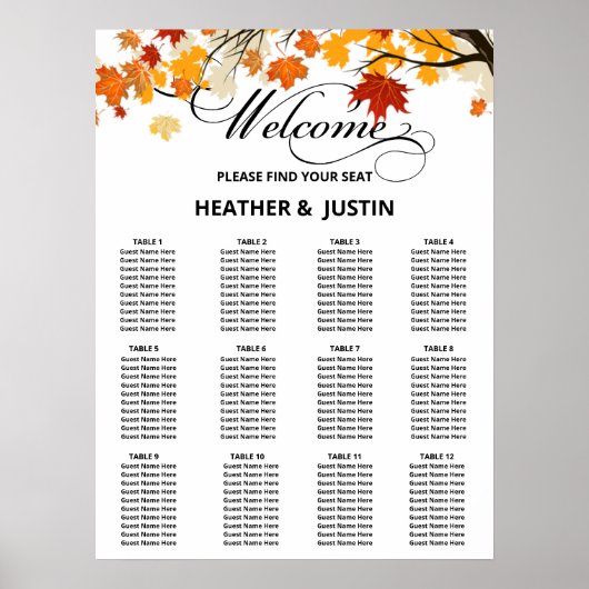 Eenvoudige Eucalyptus Greenery Wedding Seding Char Poster (Voorkant)