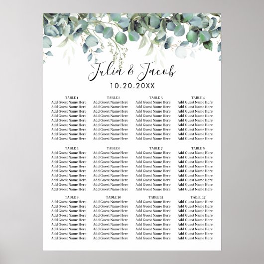 Eenvoudige Eucalyptus Greenery Wedding Seding Char Poster (Voorkant)