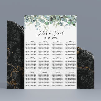 Eenvoudige Eucalyptus Greenery Wedding Seding Char Poster