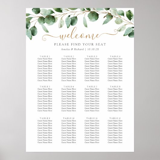 Eenvoudige Eucalyptus Greenery Wedding Seding Char Poster (Voorkant)