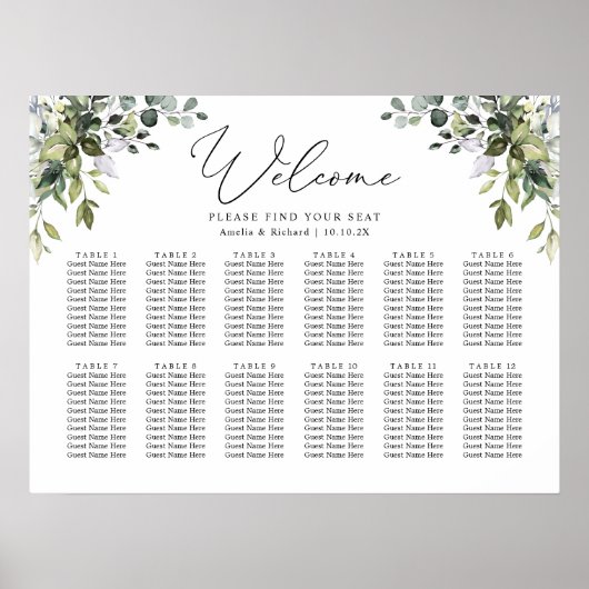 Eenvoudige Eucalyptus Greenery Wedding Seding Char Poster (Voorkant)