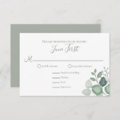 Eenvoudige Eucalyptus groen bladeren klassiek RSVP Kaartje (Voorkant / Achterkant)