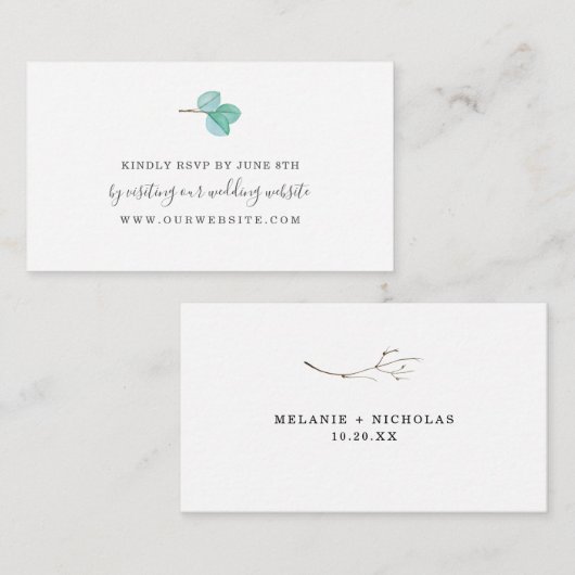 Eenvoudige eucalyptus groen bruiloft RSVP online Informatiekaartje (Voorkant / Achterkant)