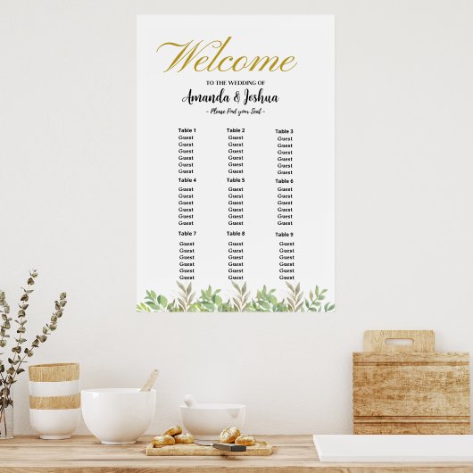 Eenvoudige Eucalyptus groen bruiloft zitplaatsen g Poster (Keuken)