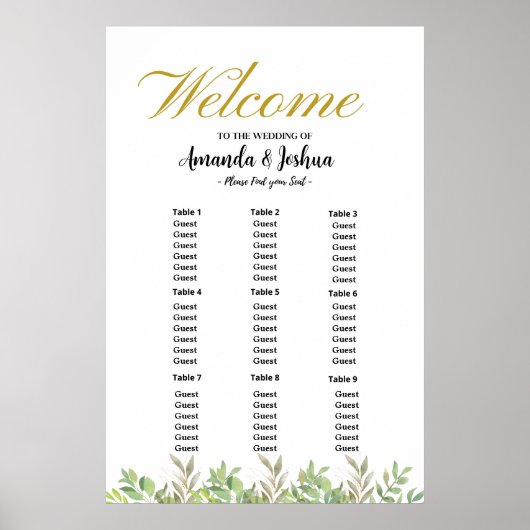 Eenvoudige Eucalyptus groen bruiloft zitplaatsen g Poster (Voorkant)