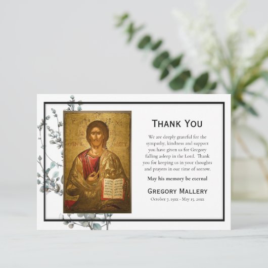 Eenvoudige Eucalyptus Groen Orthodoxe begrafenis Bedankkaart (Staand voorkant)