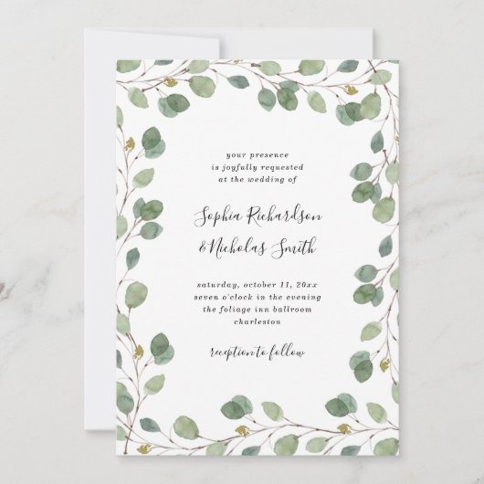 Eenvoudige eucalyptus groen rand | Bruiloft Kaart (Voorkant)