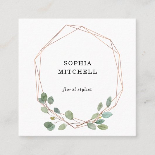 Eenvoudige eucalyptus groen | Roos Goud Geometrisc Vierkante Visitekaartje (Voorkant)