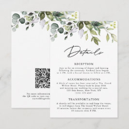 Eenvoudige Eucalyptus Groene QR Code Trouwdag Informatiekaartje