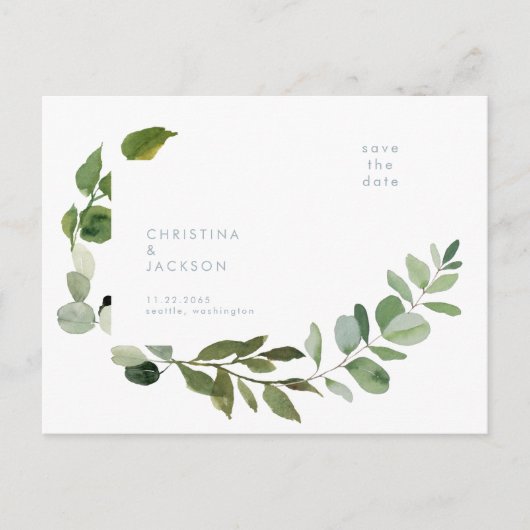 Eenvoudige Eucalyptus Huwelijk Bewaar de Datum Briefkaart (Voorkant)