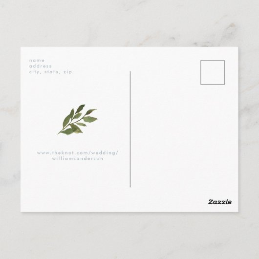 Eenvoudige Eucalyptus Huwelijk Save the Date Briefkaart (Achterkant)