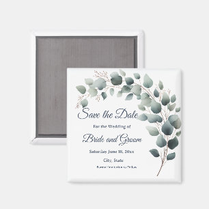 Eenvoudige Eucalyptus Huwelijk "Save the Date" Mag Magneet