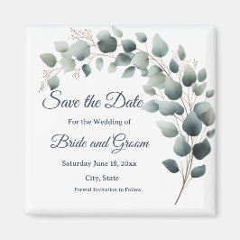 Eenvoudige Eucalyptus Huwelijk "Save the Date" Mag Magneet