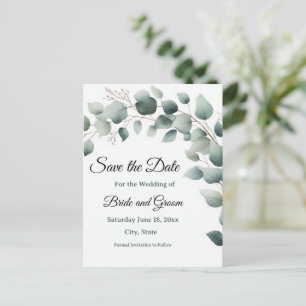 Eenvoudige Eucalyptus Huwelijk "Save the Date" Pos Briefkaart