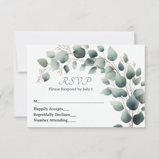 Eenvoudige Eucalyptus Huwelijks RSVP Kaart (Voorkant)